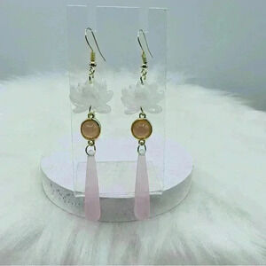 Pink and White Lotus Statement Earrings
